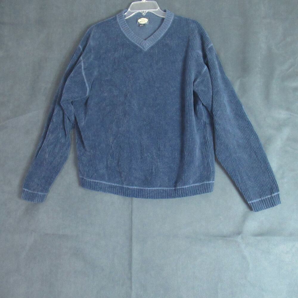 Tommy Bahama Sweater Mens XL Blue V Neck Long Sleeve Pullover Cozy Academia Dad